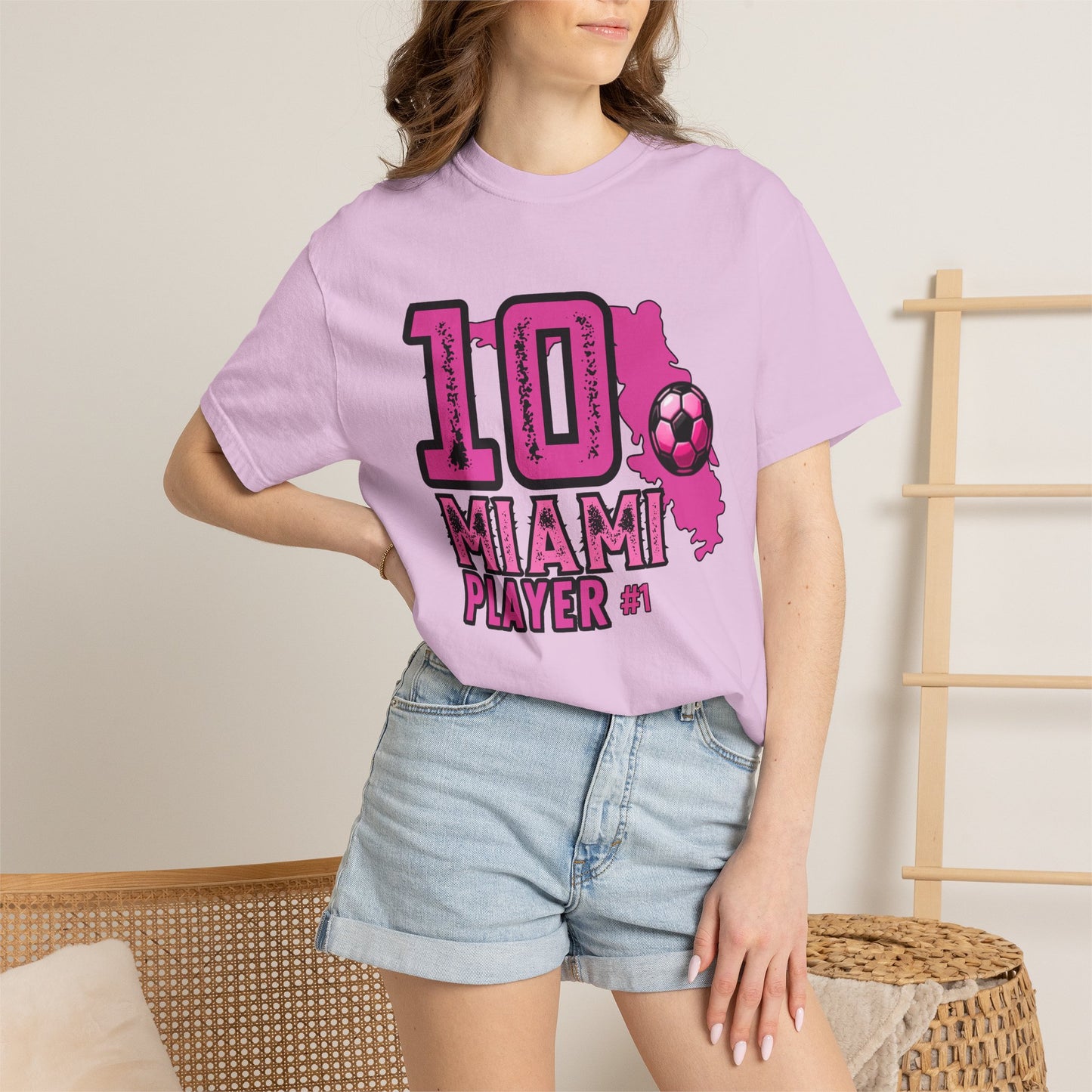 Miami # 10 Football Player T-Shirt — Athletic Garment-Dyed Soccer Tee