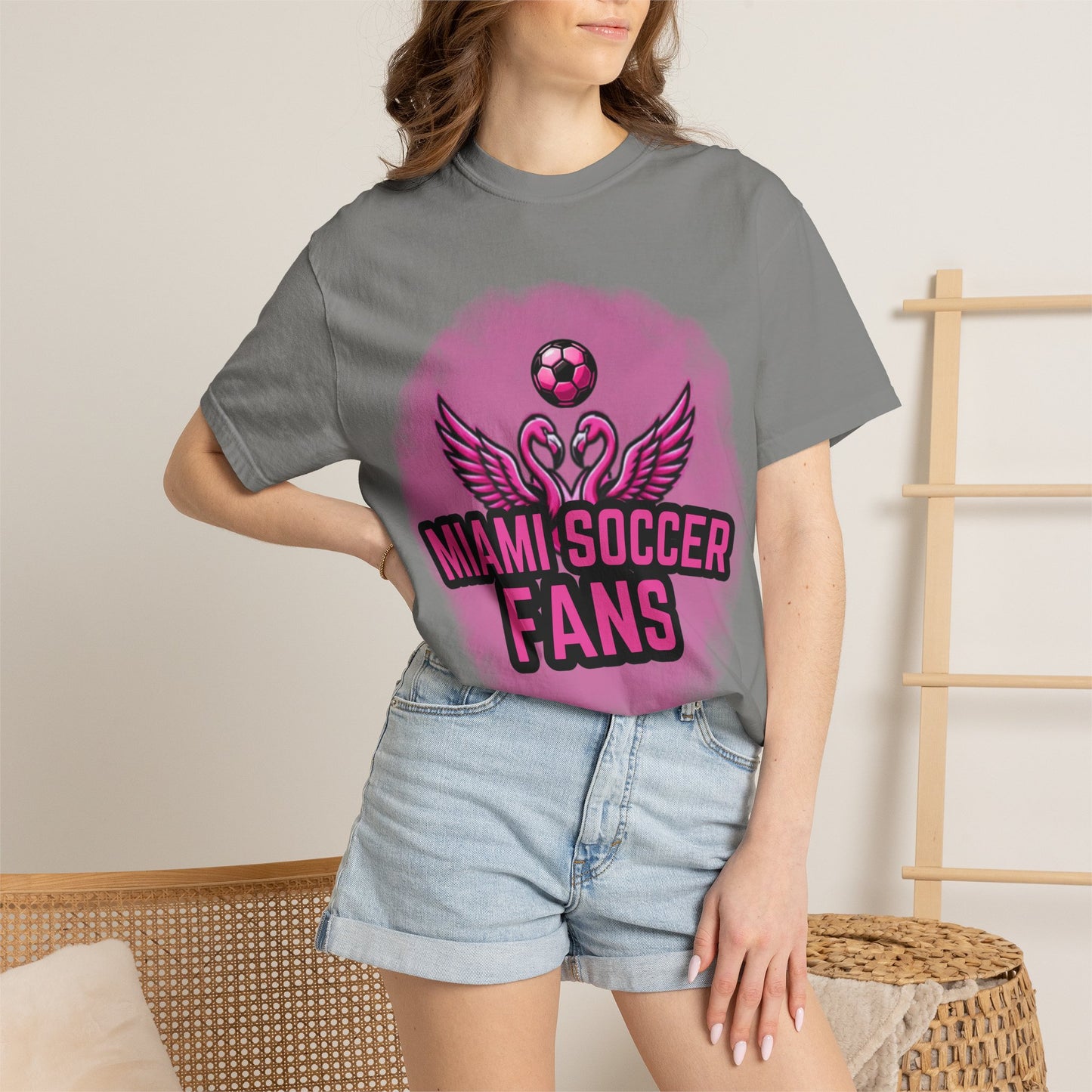 Miami Soccer Fans Pink Flamingo Heart T-Shirt