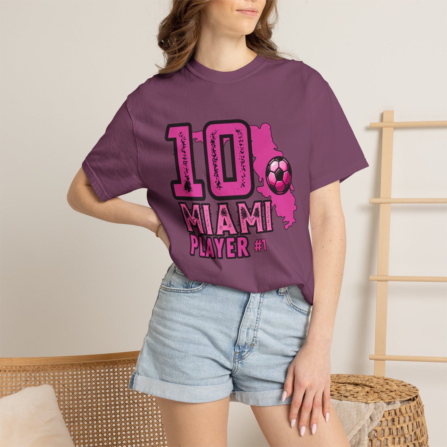 Miami # 10 Football Player T-Shirt — Athletic Garment-Dyed Soccer Tee