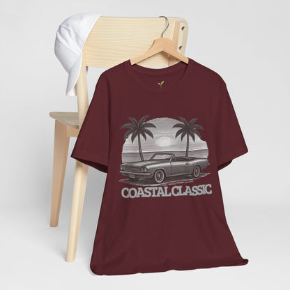 Vintage Convertible Beach T-Shirt — Retro Palm Tree Muscle Car Tee