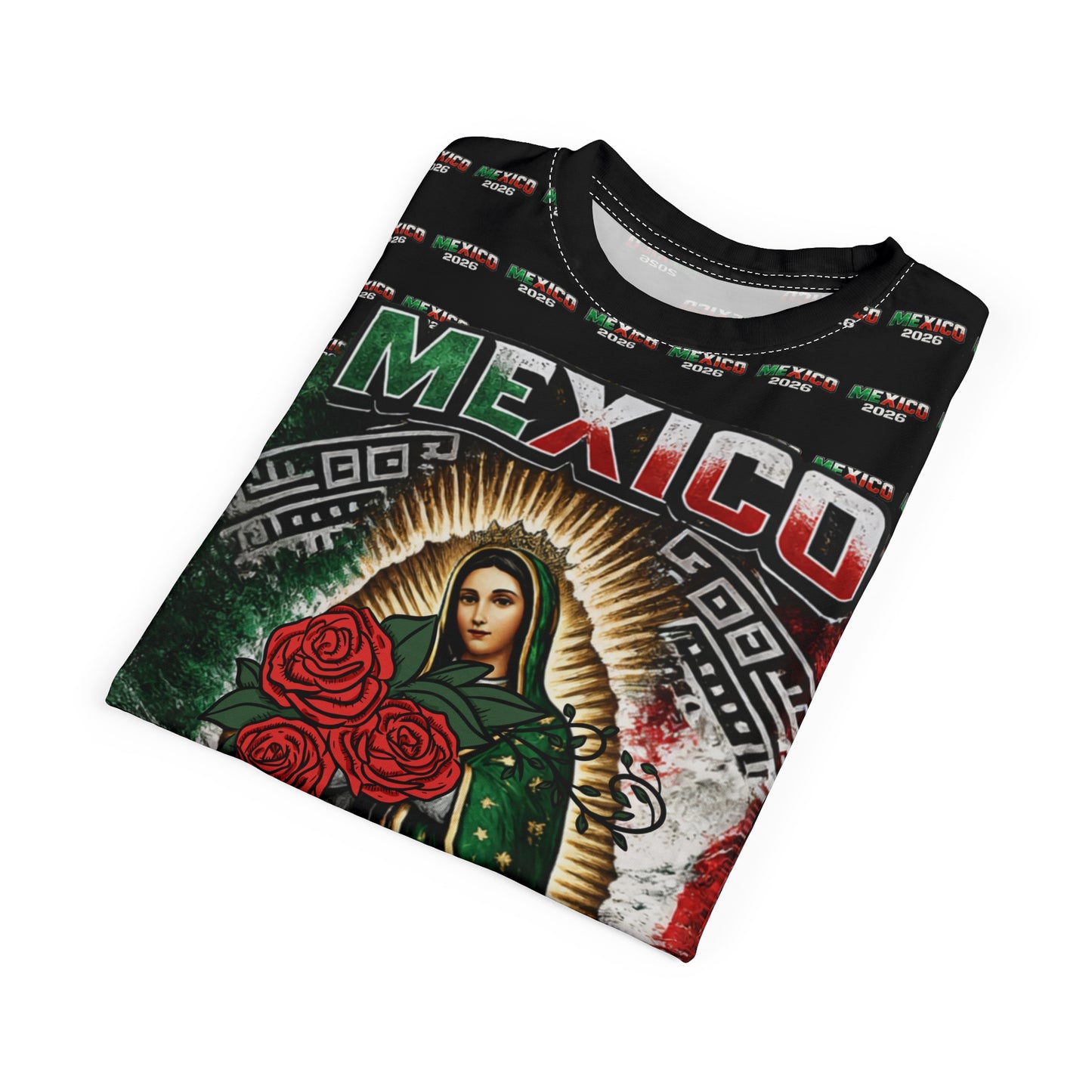 Mexico Soccer Señora de Guadalupe All-Over Print Tee — 2026 Mexican Pride Futbol Fan Shirt