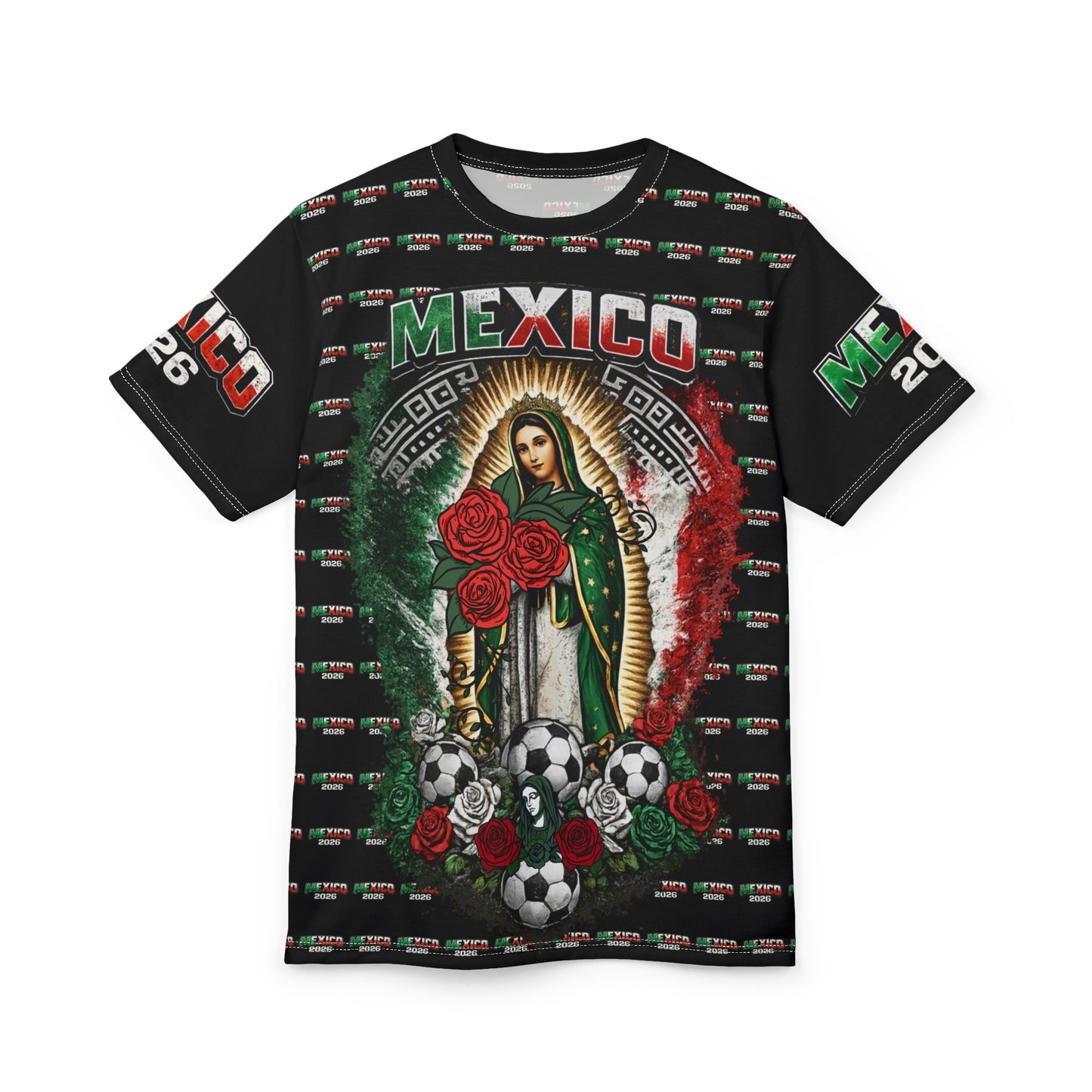 Mexico Soccer Señora de Guadalupe All-Over Print Tee — 2026 Mexican Pride Futbol Fan Shirt