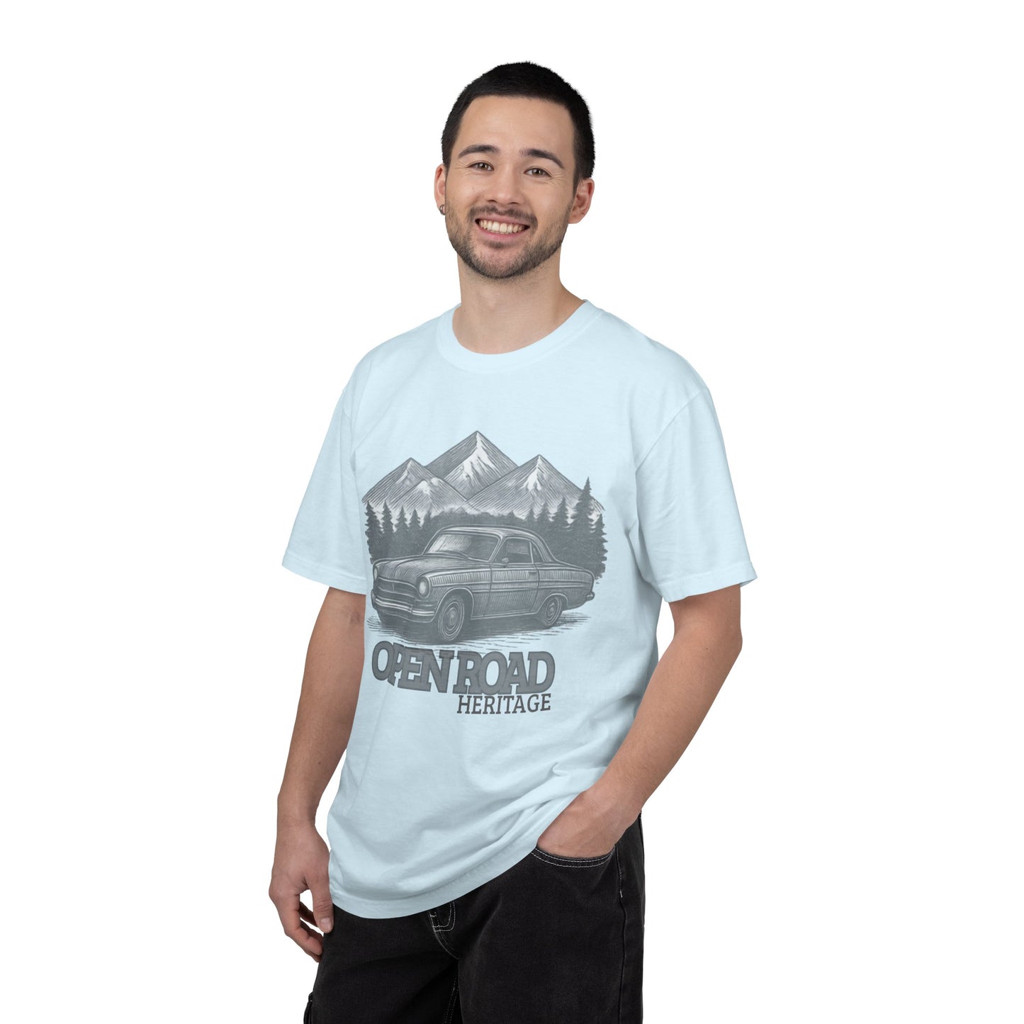 Vintage Open Road Heritage Classic Car Tee — Retro Mountain Driving