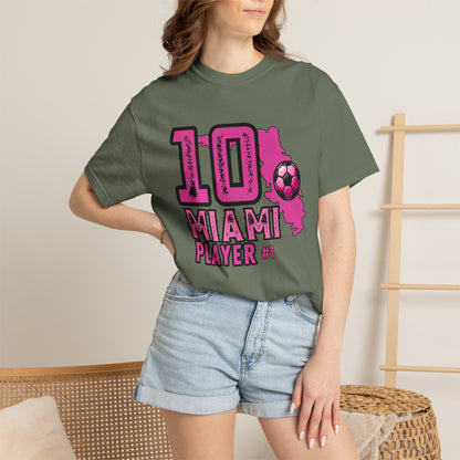Miami # 10 Football Player T-Shirt — Athletic Garment-Dyed Soccer Tee