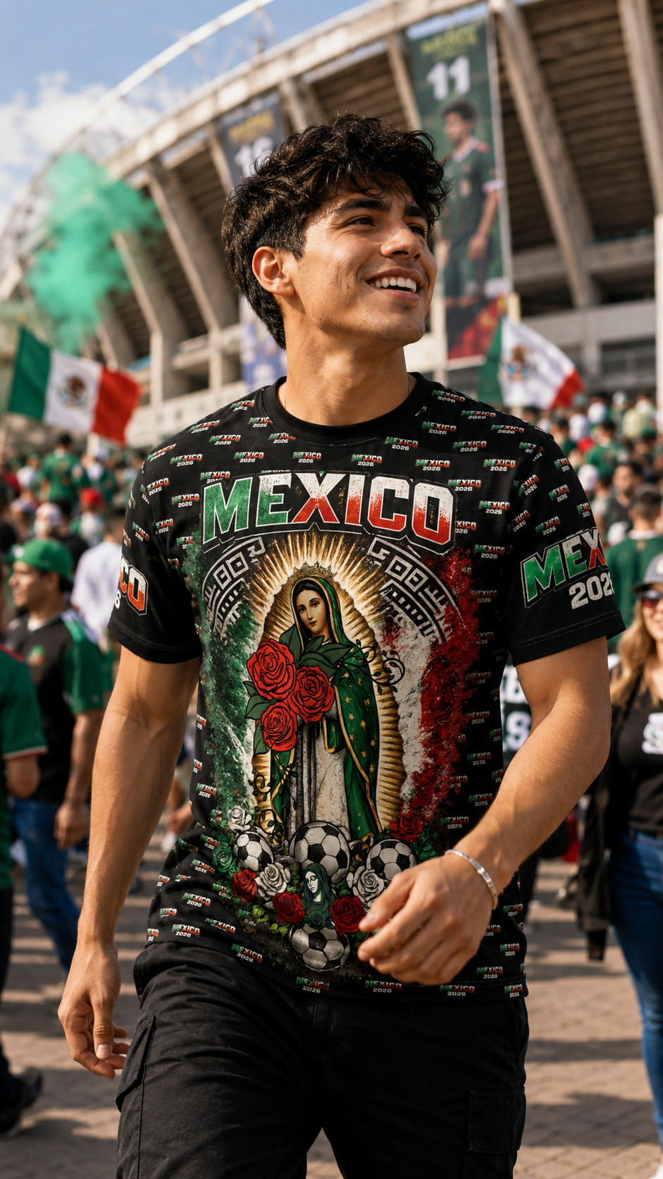 Mexico Soccer Señora de Guadalupe All-Over Print Tee — 2026 Mexican Pride Futbol Fan Shirt