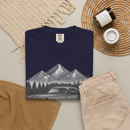 Vintage Open Road Heritage Classic Car Tee — Retro Mountain Driving