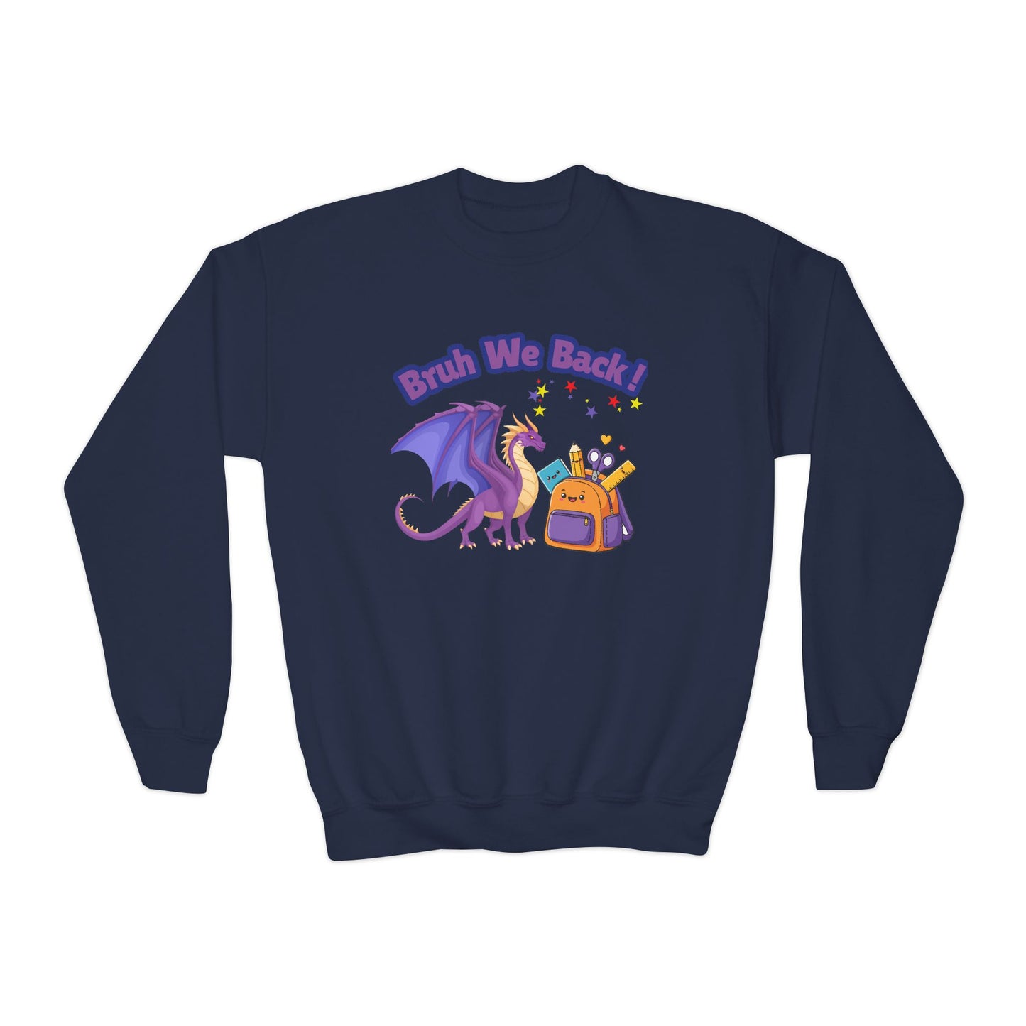 Bruh We Back Kids Dragon Sweatshirt — Youth Back-to-School Crewneck