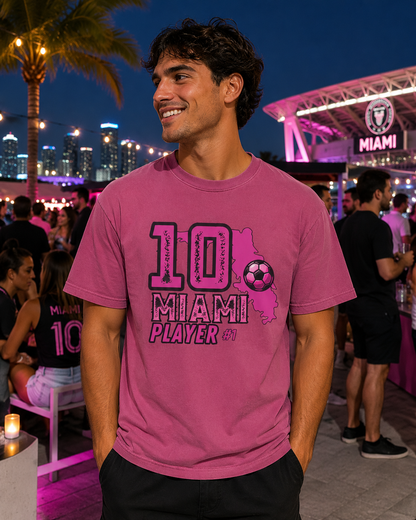 Miami # 10 Football Player T-Shirt — Athletic Garment-Dyed Soccer Tee