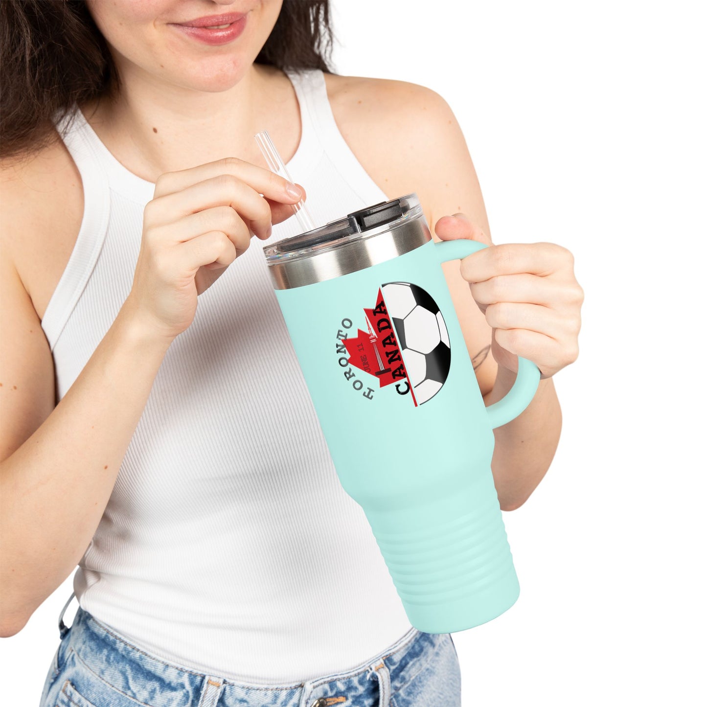 Toronto Soccer Maple Leaf 40oz Insulated Travel Mug with Handle & Straw