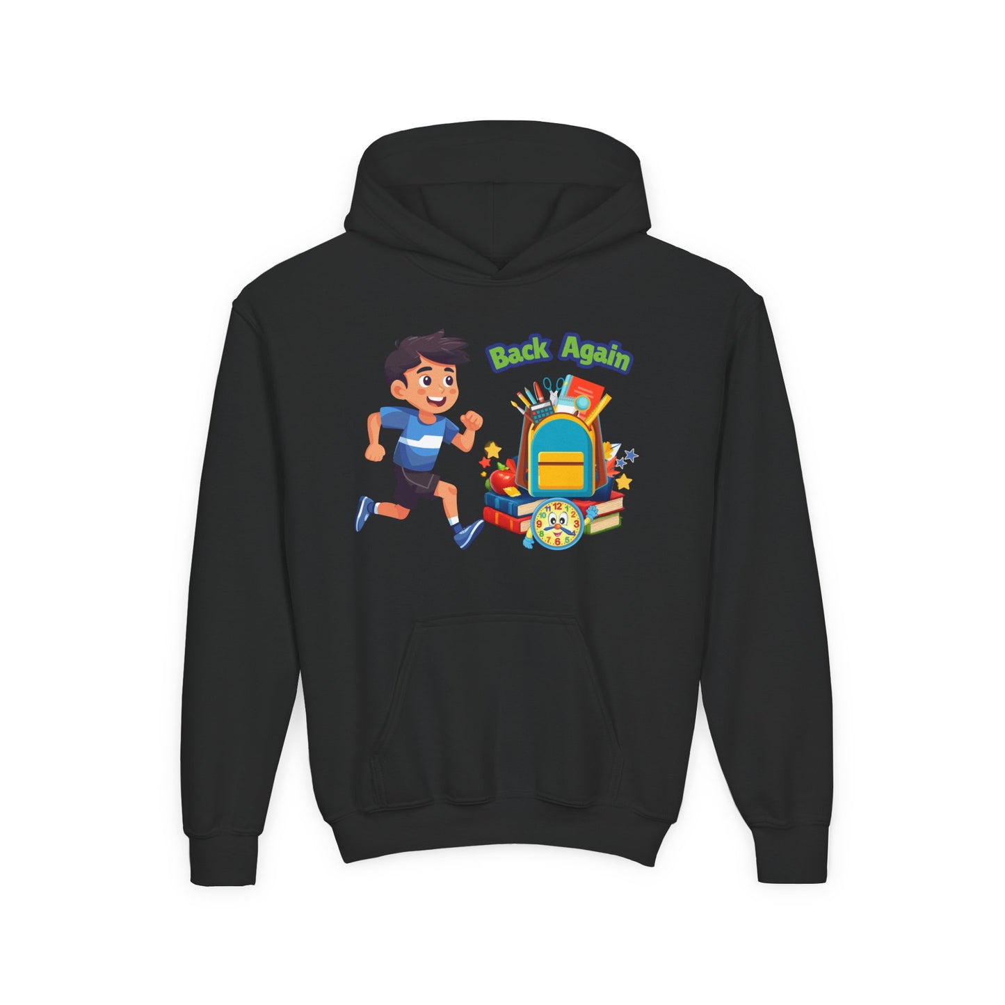 Kids "Back Again" School Backpack Hoodie — Youth Back-to-School Sweatshirt