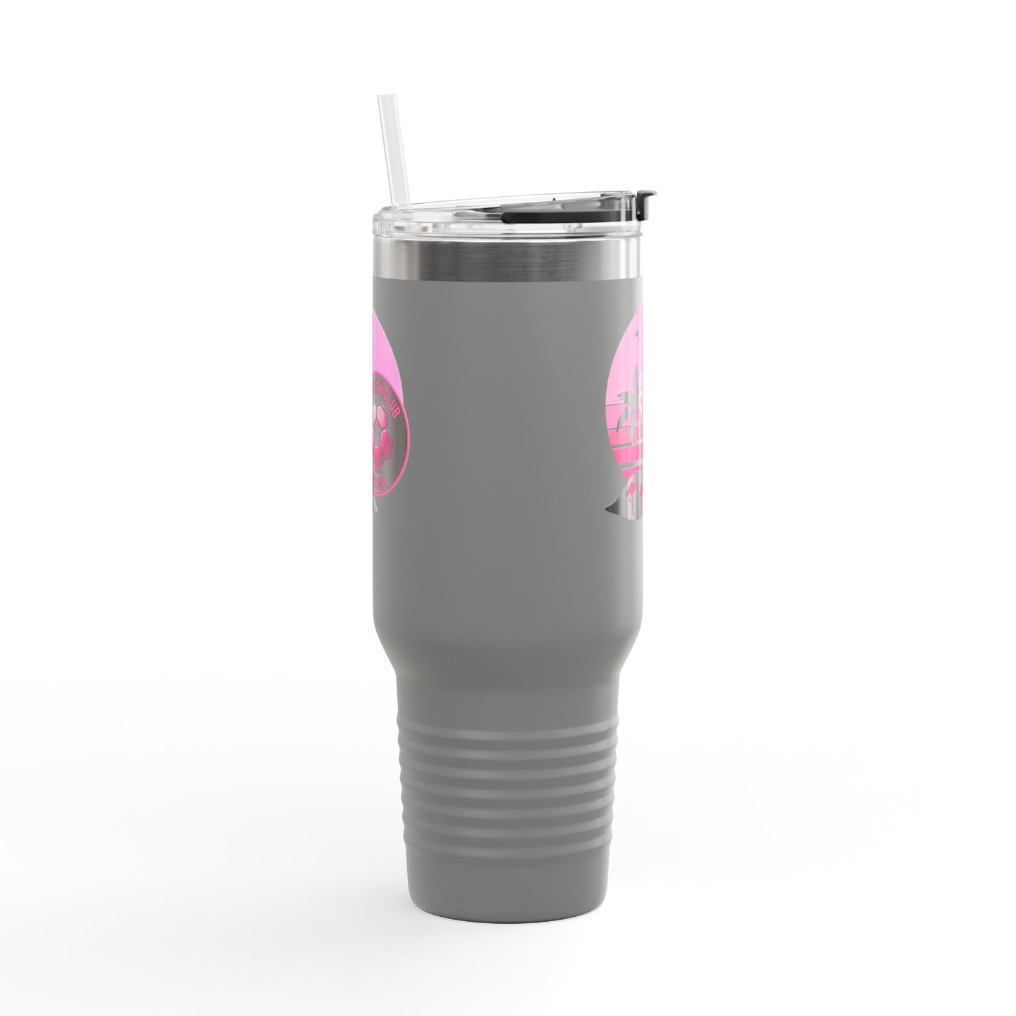 Miami Fan Club Soccer 40oz Insulated Travel Mug — Tropical Pink Sports Tumbler with Handle