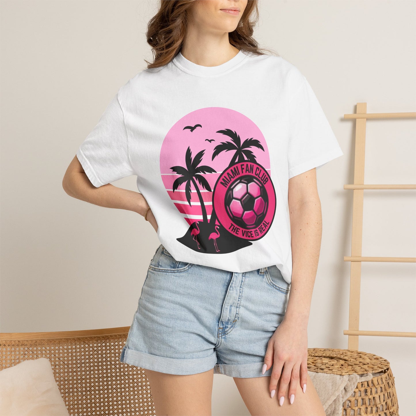 Miami Soccer Fan Club T-Shirt — Retro Pink Sunset Game Day Tee