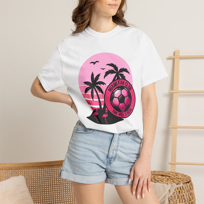 Miami Soccer Fan Club T-Shirt — Retro Pink Sunset Game Day Tee