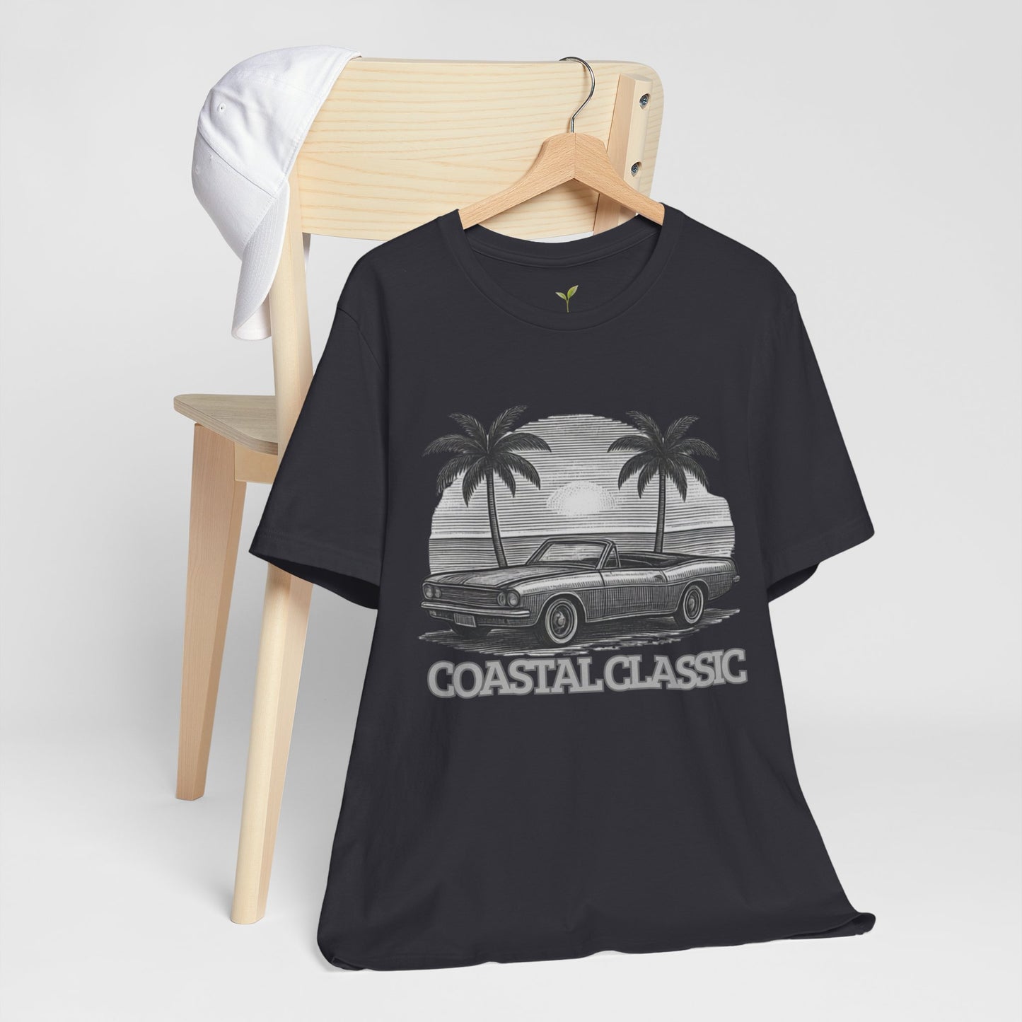 Vintage Convertible Beach T-Shirt — Retro Palm Tree Muscle Car Tee