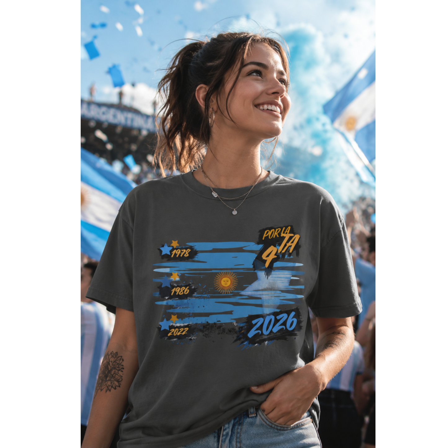 Por La 4ta Argentina Soccer Fan Shirt | Three Stars Heritage Football Tee