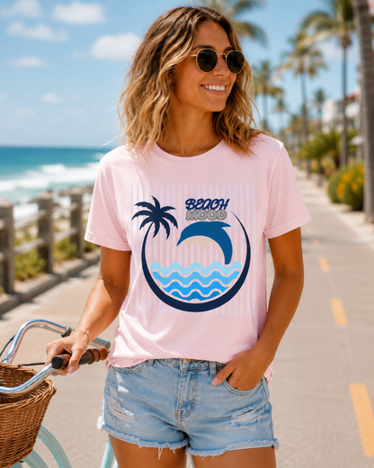 Beach Dolphin Wave T-Shirt — Palm Tree Ocean Graphic Tee