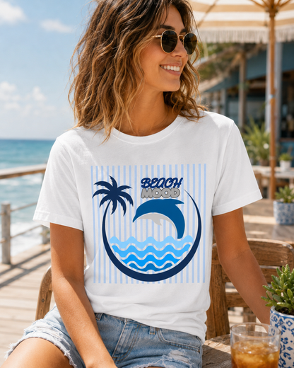 Beach Dolphin Wave T-Shirt — Palm Tree Ocean Graphic Tee