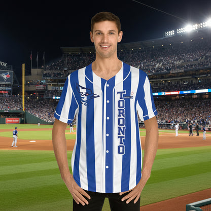 Toronto Blue White Striped Baseball Jersey | Button-Up Fan Shirt