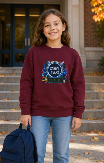**School Years Youth Crewneck Sweatshirt — Future-Themed Kids Pullover**