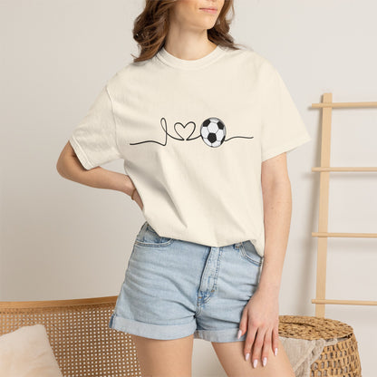 Soccer Heartbeat T-Shirt — Minimalist Line Art Graphic Tee for Soccer Lovers