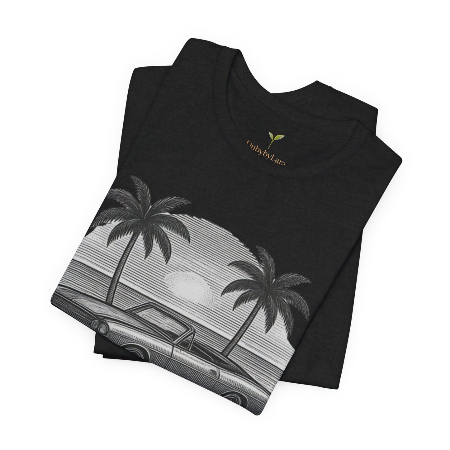Vintage Convertible Beach T-Shirt — Retro Palm Tree Muscle Car Tee