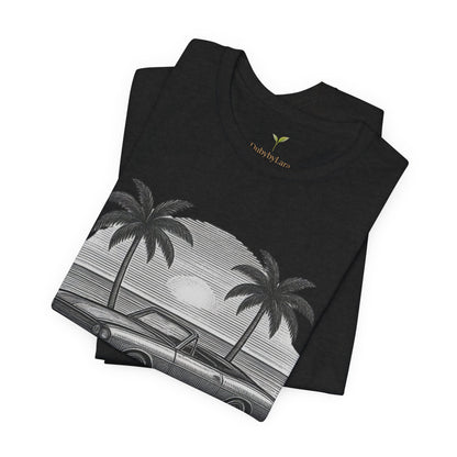 Vintage Convertible Beach T-Shirt — Retro Palm Tree Muscle Car Tee