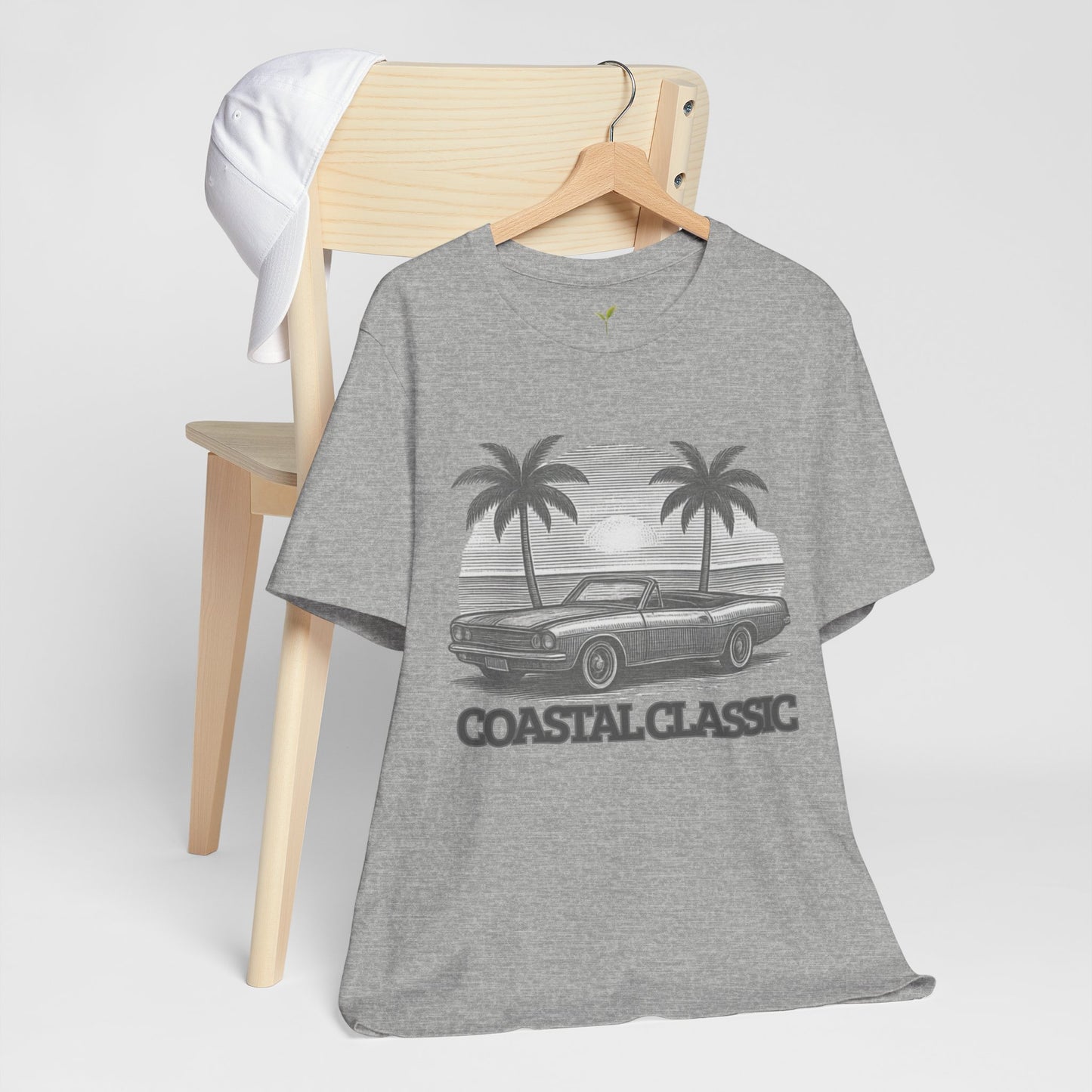 Vintage Convertible Beach T-Shirt — Retro Palm Tree Muscle Car Tee