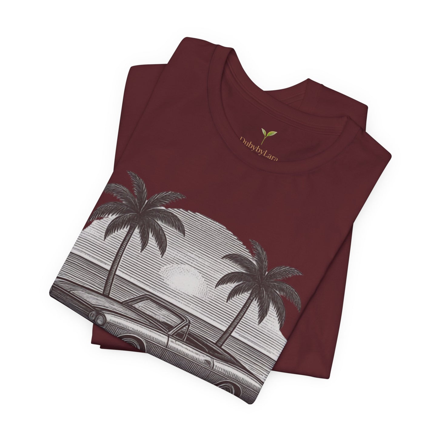 Vintage Convertible Beach T-Shirt — Retro Palm Tree Muscle Car Tee