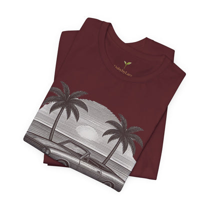 Vintage Convertible Beach T-Shirt — Retro Palm Tree Muscle Car Tee