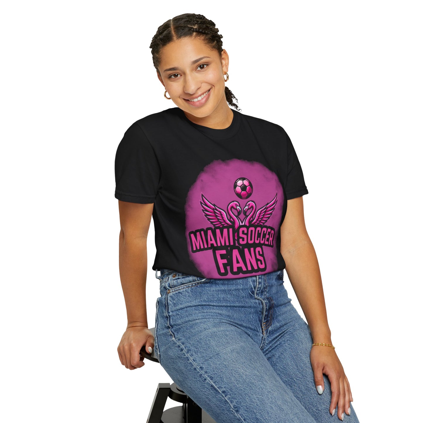 Miami Soccer Fans Pink Flamingo Heart T-Shirt