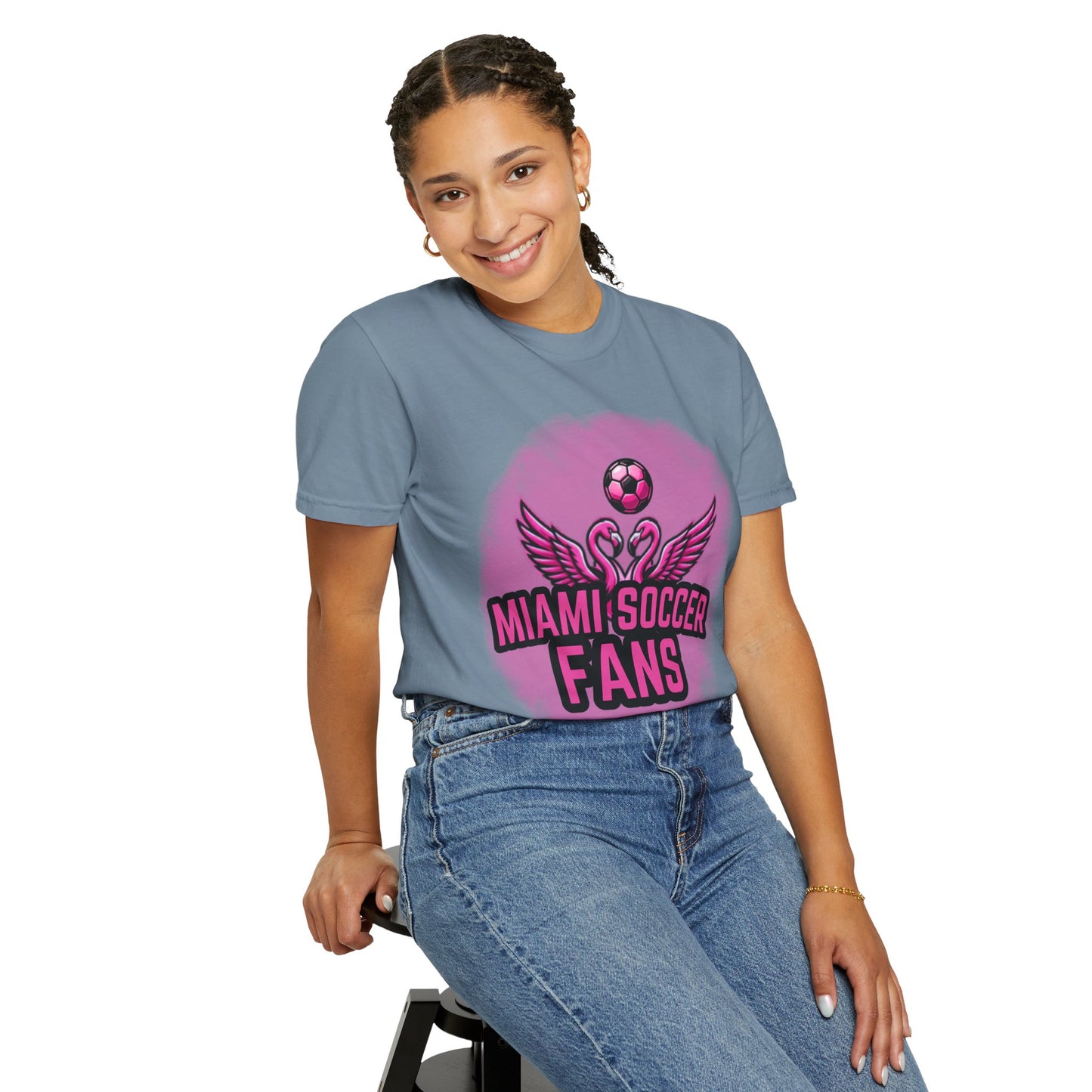 Miami Soccer Fans Pink Flamingo Heart T-Shirt