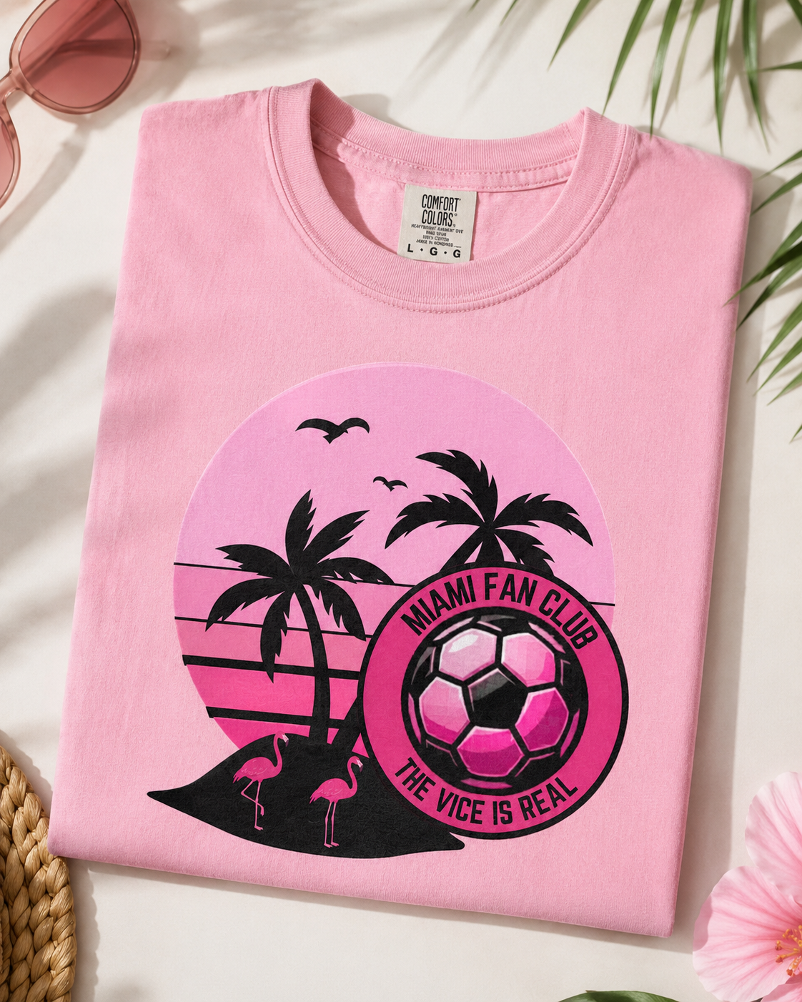 Miami Soccer Fan Club T-Shirt — Retro Pink Sunset Game Day Tee