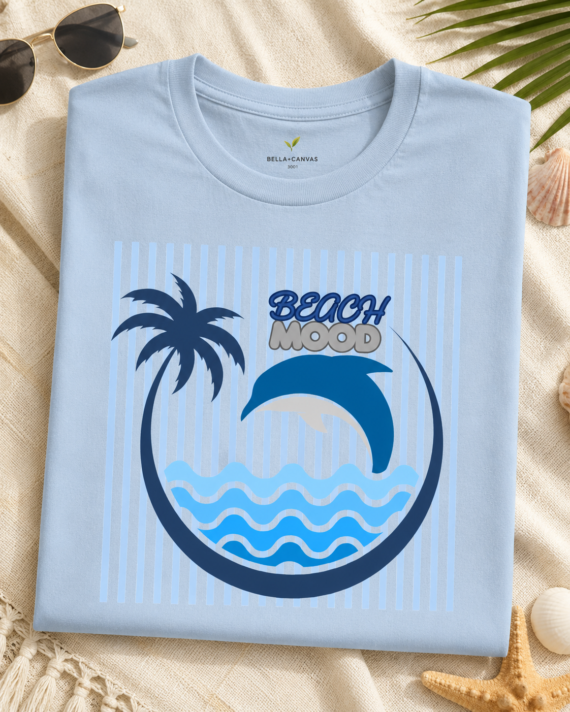 Beach Dolphin Wave T-Shirt — Palm Tree Ocean Graphic Tee