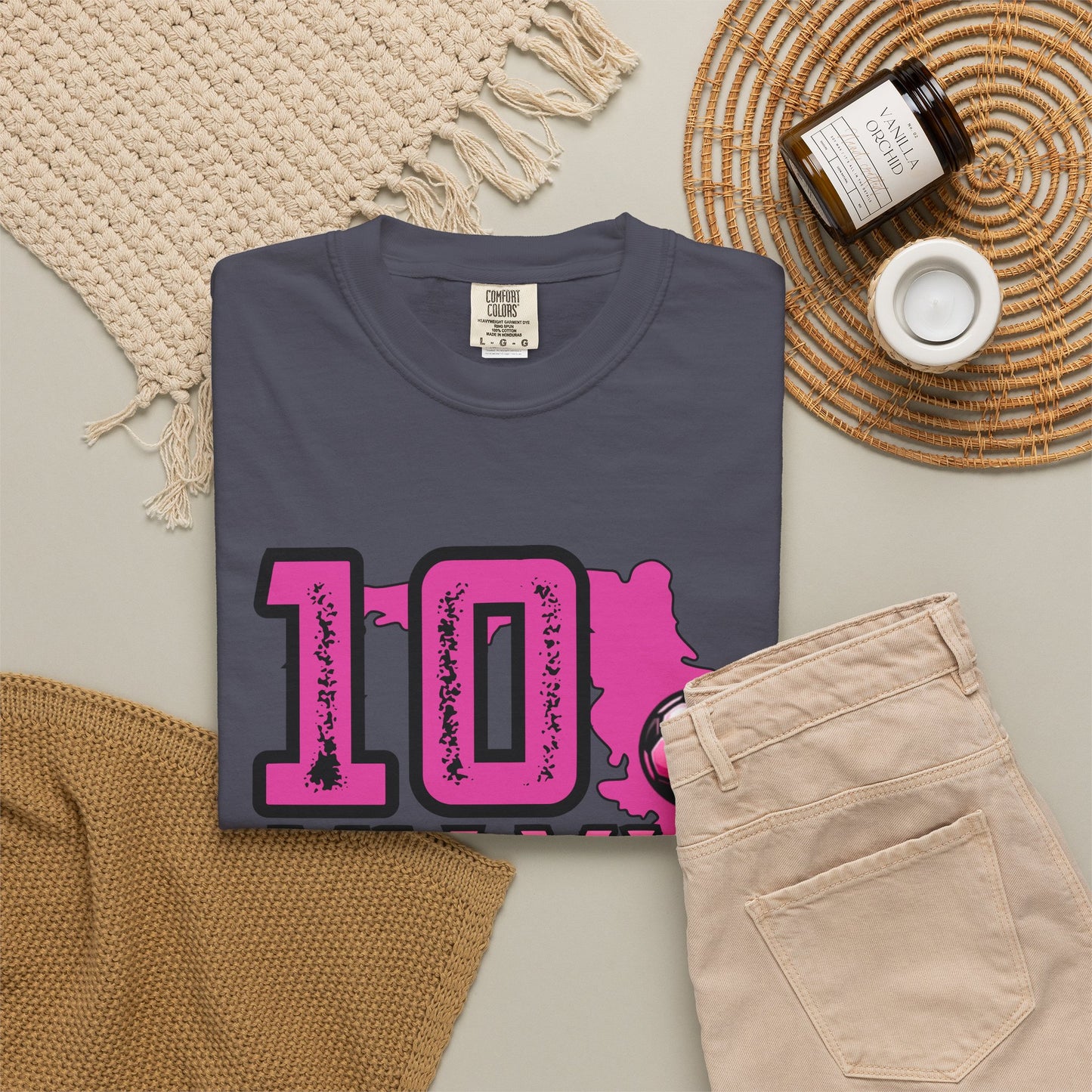 Miami # 10 Football Player T-Shirt — Athletic Garment-Dyed Soccer Tee