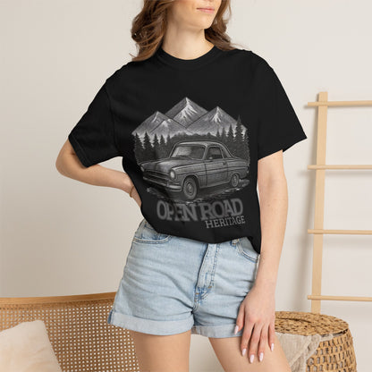 Vintage Open Road Heritage Classic Car Tee — Retro Mountain Driving
