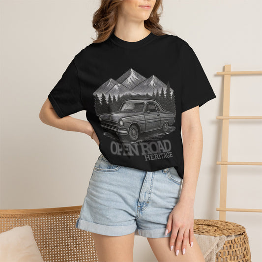 Vintage Open Road Heritage Classic Car Tee — Retro Mountain Driving