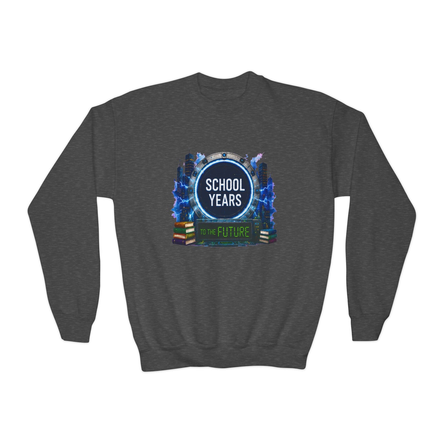 **School Years Youth Crewneck Sweatshirt — Future-Themed Kids Pullover**