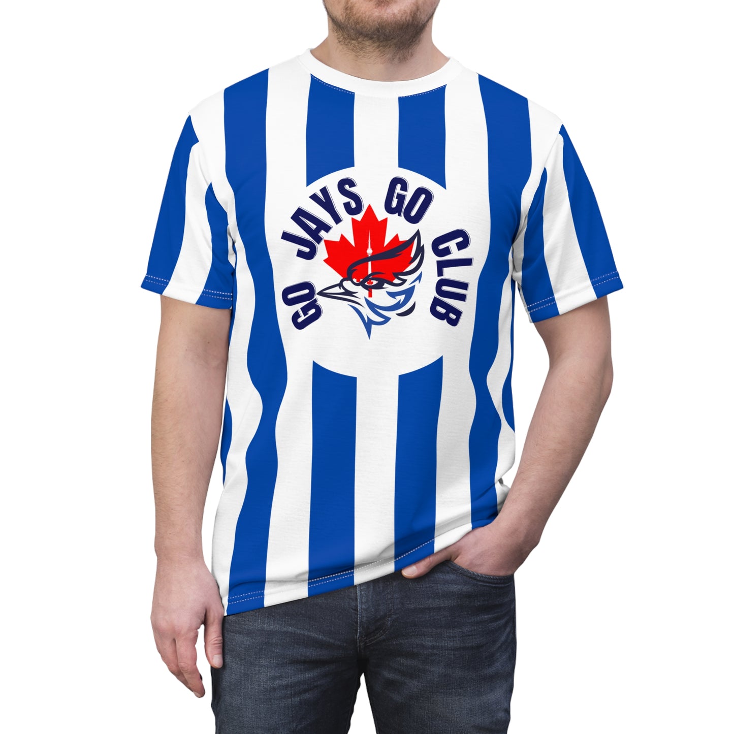Striped Go Jays Club Tee — Blue & White Fan Shirt