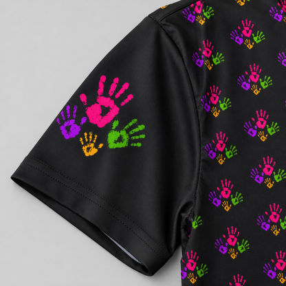 **Colorful Handprint Kids Active Shirt — All-Over Print Jersey**