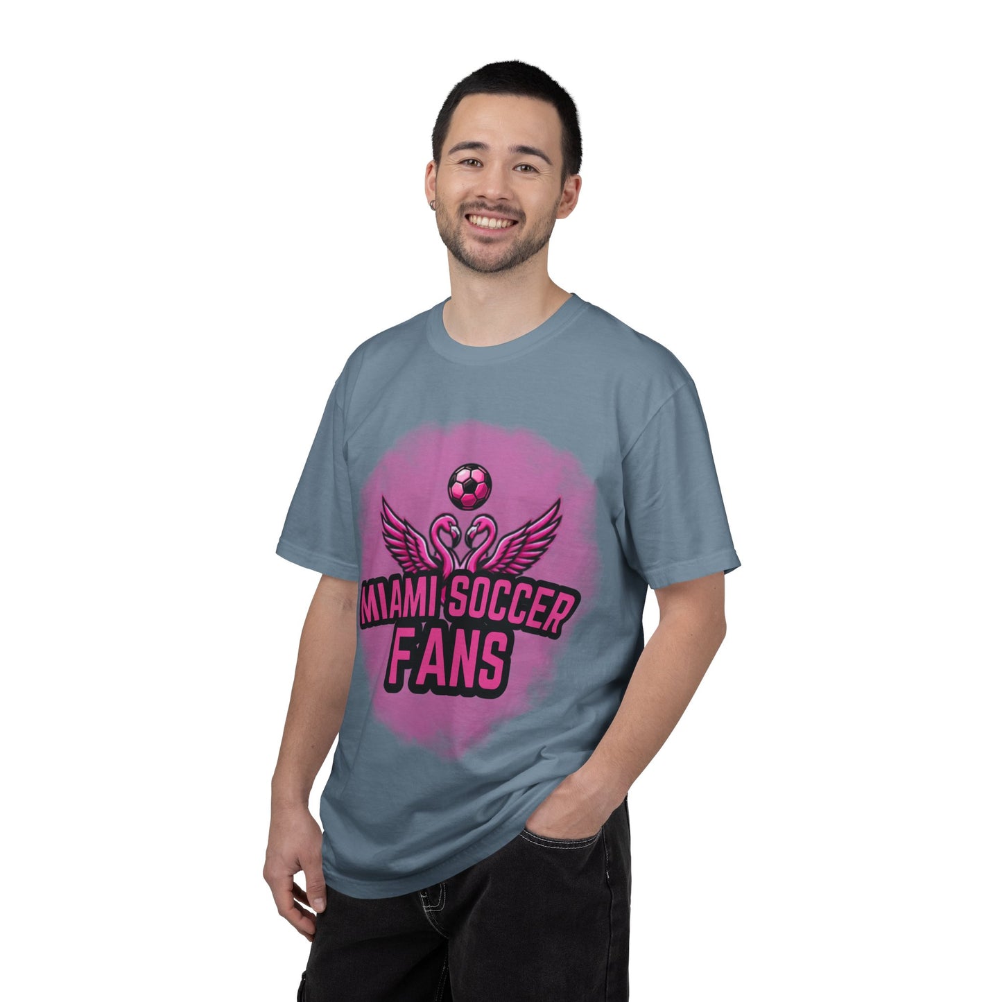 Miami Soccer Fans Pink Flamingo Heart T-Shirt