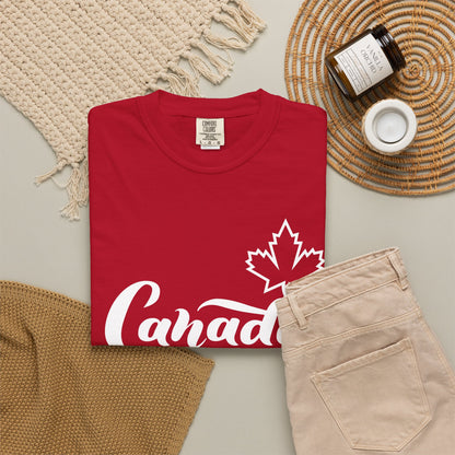 Canada Day Maple Leaf & Heart T-Shirt — Canadian Pride Script Tee