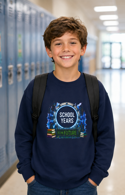 **School Years Youth Crewneck Sweatshirt — Future-Themed Kids Pullover**