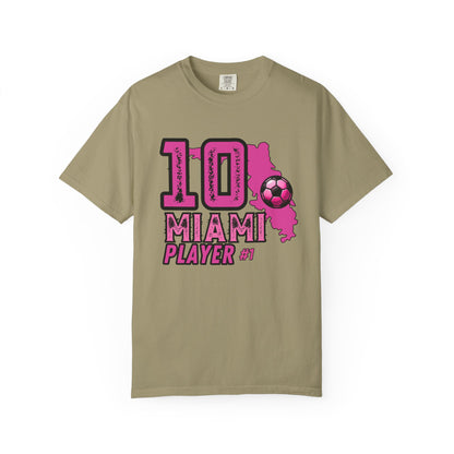 Miami # 10 Football Player T-Shirt — Athletic Garment-Dyed Soccer Tee