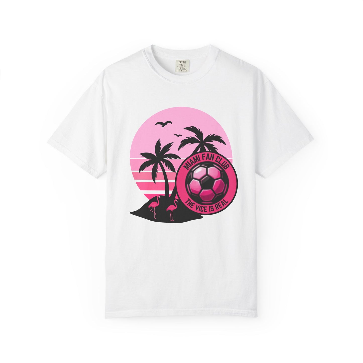 Miami Soccer Fan Club T-Shirt — Retro Pink Sunset Game Day Tee