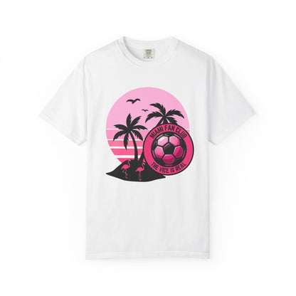 Miami Soccer Fan Club T-Shirt — Retro Pink Sunset Game Day Tee