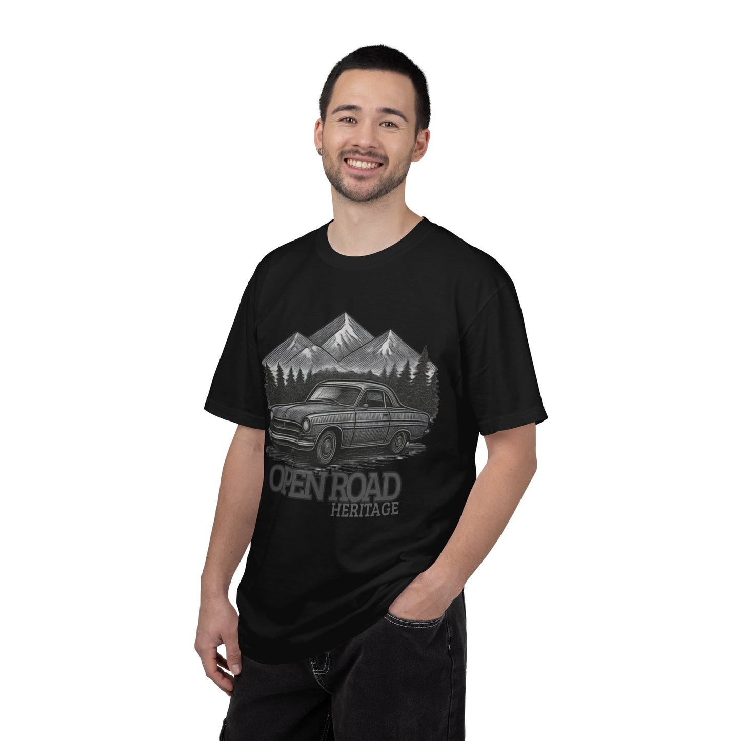 Vintage Open Road Heritage Classic Car Tee — Retro Mountain Driving