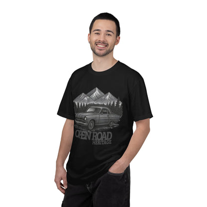 Vintage Open Road Heritage Classic Car Tee — Retro Mountain Driving