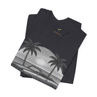Vintage Convertible Beach T-Shirt — Retro Palm Tree Muscle Car Tee