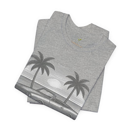 Vintage Convertible Beach T-Shirt — Retro Palm Tree Muscle Car Tee