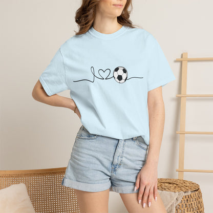 Soccer Heartbeat T-Shirt — Minimalist Line Art Graphic Tee for Soccer Lovers